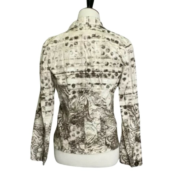 Chico's Women's Blazer Jacket Boho Cream Brown Long Sleeve Floral Pockets Sz 0 - Picture 2 of 5